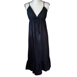 Dizzy Lizzy Black Cotton Poplin Ruched Tiered Midi Dress Size Large